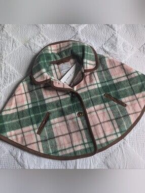 NWT...Janie and Jack Infant Smoke Pine Plaid Fleece Cape Size 6-12 Months
